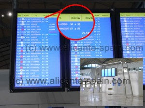 Monitors Displaying Check In Desk Numbers for Each Airline At Alicante Airport