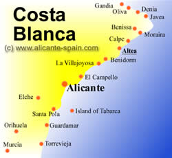 Map of Altea along the Costa Blanca