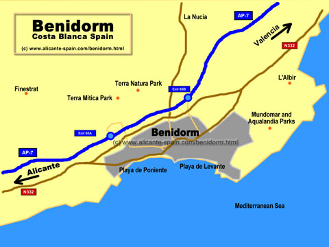 Map of the City of Benidorm in Spain
