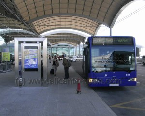 Busstop for local buses to Benidorm Alicante Murcia and Denia outside the departure area of alicante airport