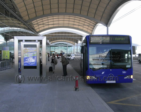 Busstop for local buses to Benidorm Alicante Murcia and Denia outside the departure area of alicante airport