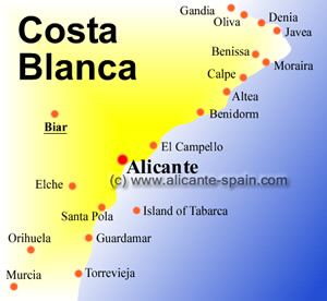 Map of Biar and the Costa Blanca area