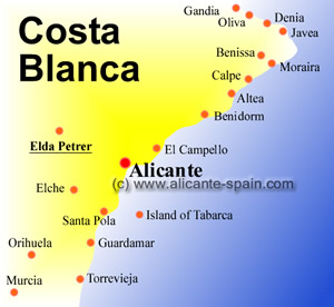 Map of Biar and the Costa Blanca area