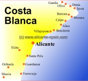 Map of Benidorm Area Around The Costa Blanca in Spain