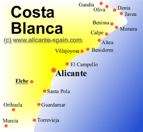 Map of Elche and the Costa Blanca Spain