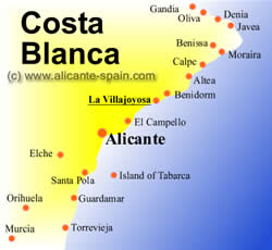 Map of la villajoyosa and Costa Blanca Spain