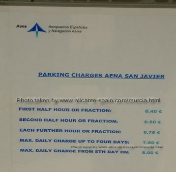 Parking charges at the airport in Murcia